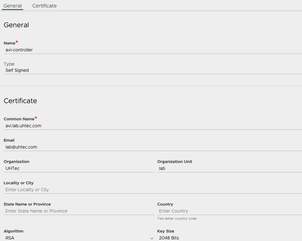 NSX Adavenced Load Balancer certificate create