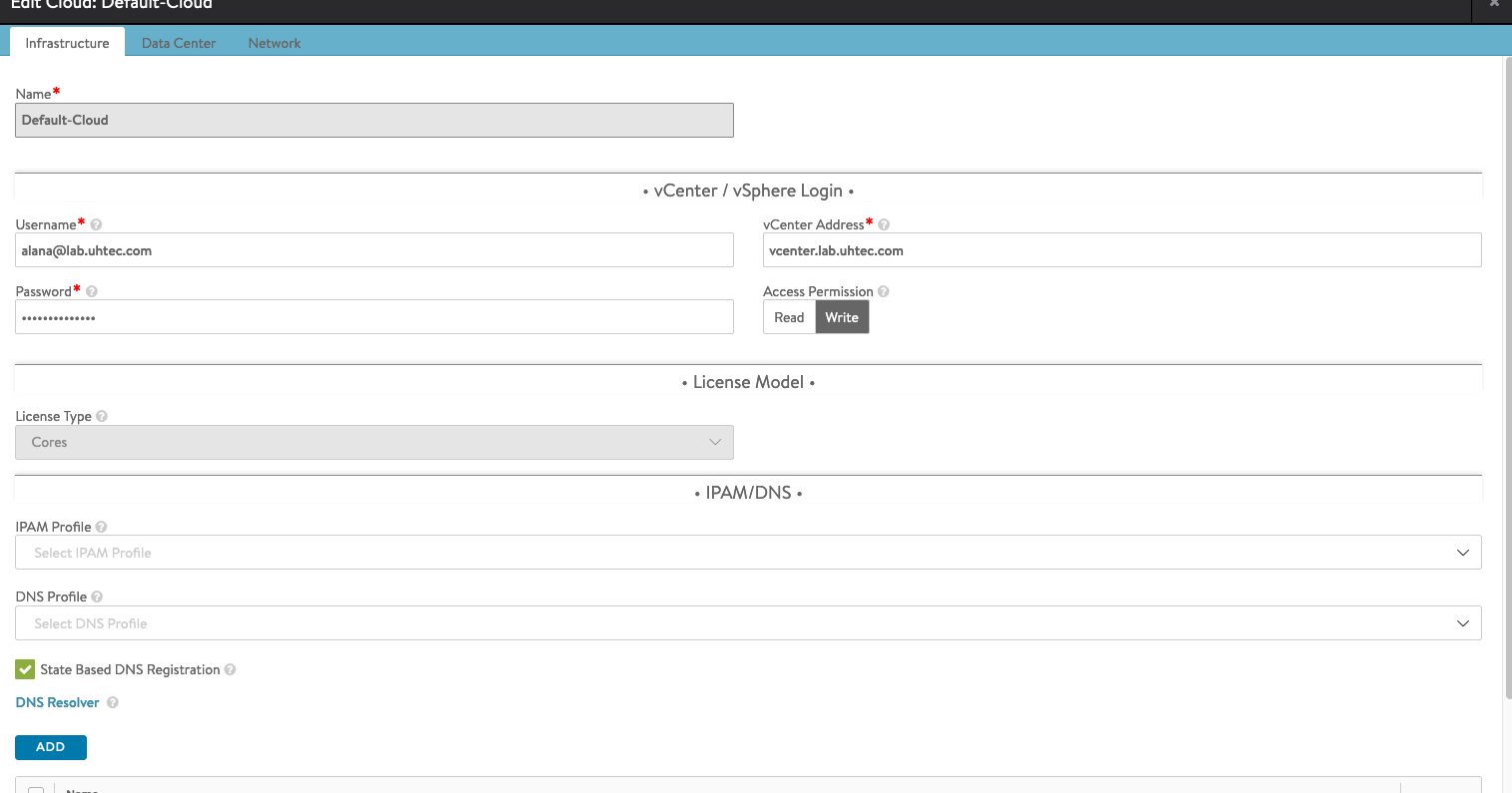 NSX Adavenced Load Balancer Admin default-cloud infrastracture