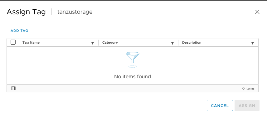 assign tag to datastore